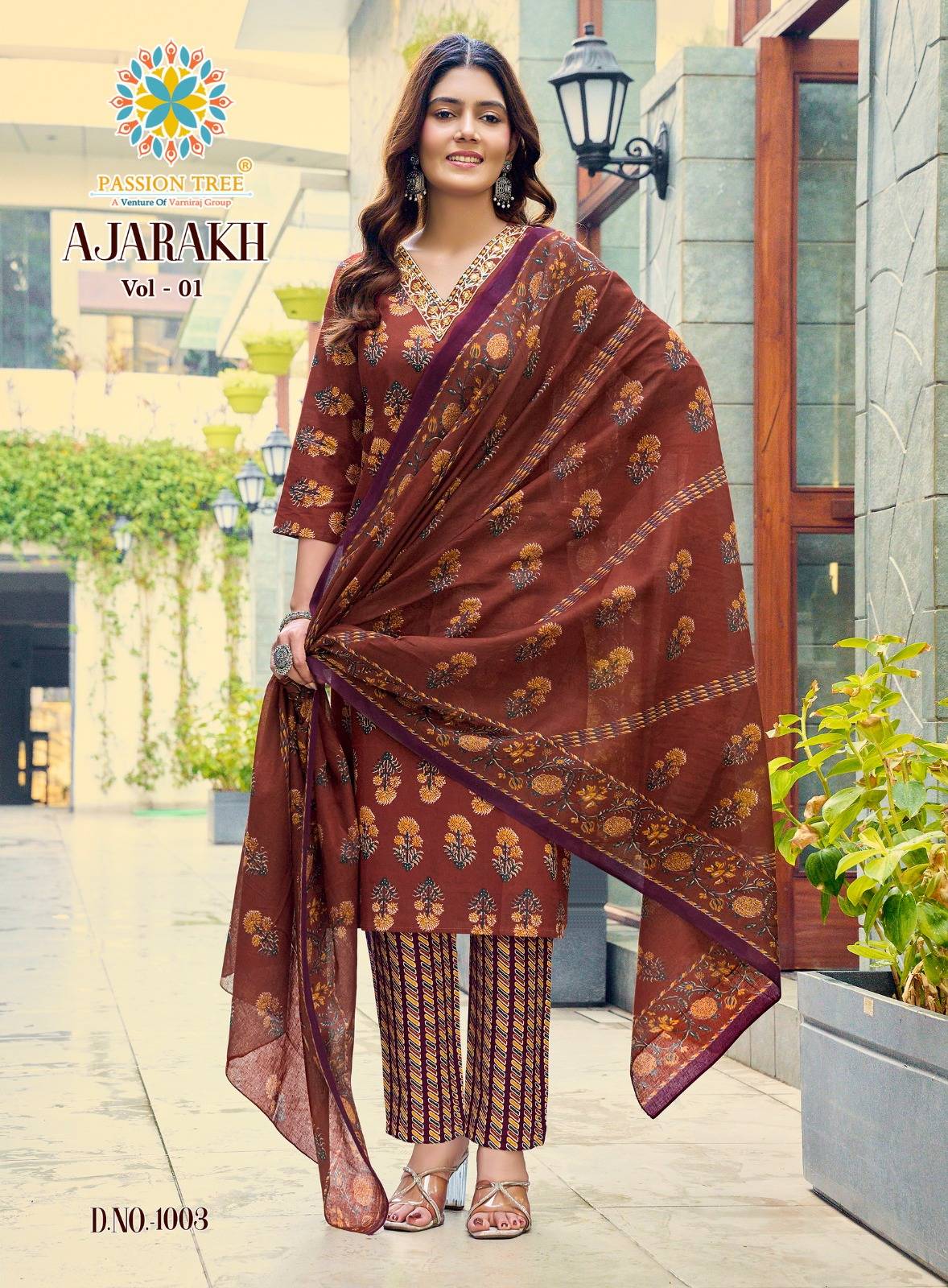  AJARAKH VOL-1 By PASSION TREE 1001 To 1008 Series Beautiful Festive Suits Colourful Stylish Heavy Heavy Cotton readymade dresses At Wholesale Price